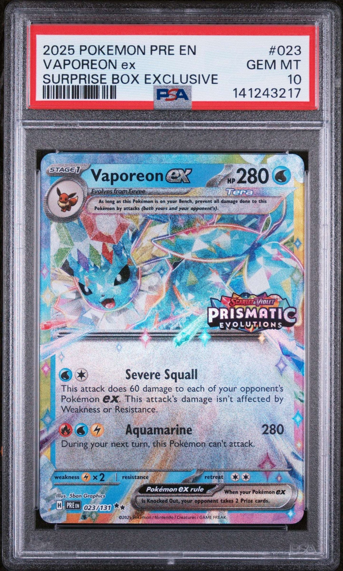 Vaporeon ex - 023/131 Promo - Prismatic Evolutions PSA 10 - Premier Trading Cards
