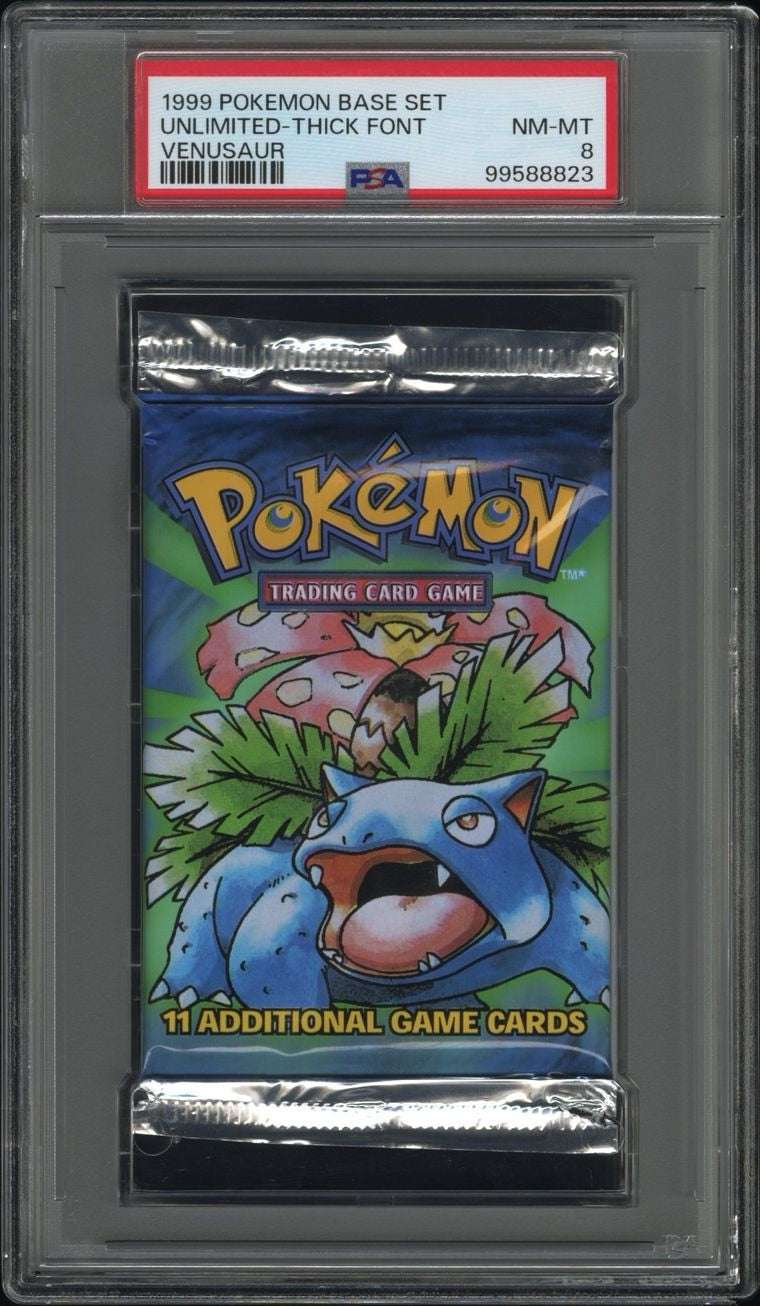 PSA 8 1999 POKEMON BASE SET UNLIMITED THICK FONT VENUSAUR
