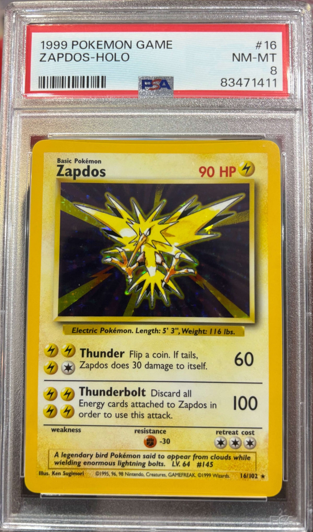 Zapdos Base Set Holo - PSA 8 - 16/102 - Premier Trading Cards
