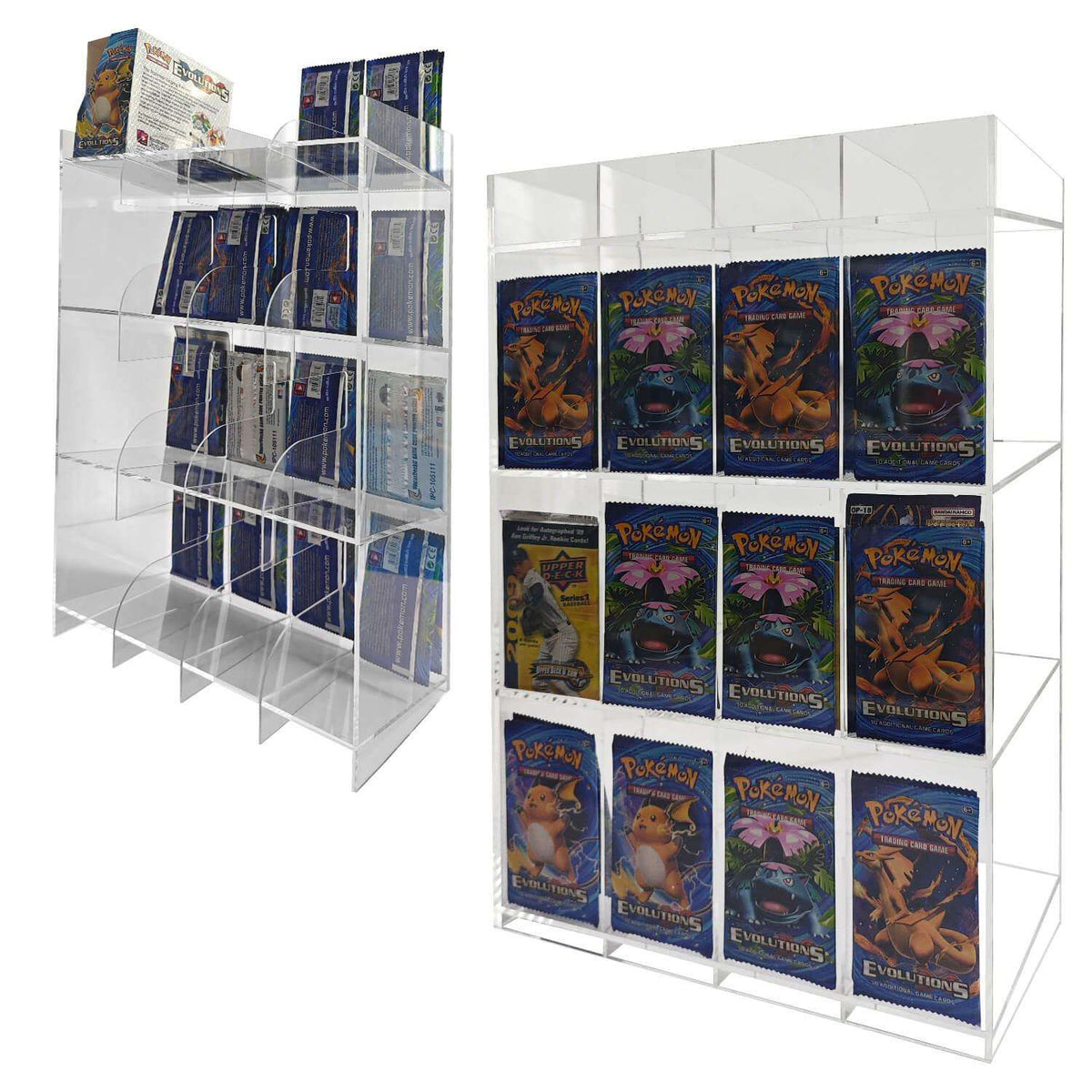 EVORETRO Acrylic Display Stand for Booster DispenserPacks – Retail Counter Unit with Top Shelf - Premier Trading Cards