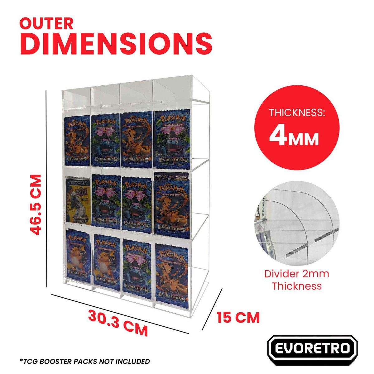 EVORETRO Acrylic Display Stand for Booster DispenserPacks – Retail Counter Unit with Top Shelf - Premier Trading Cards