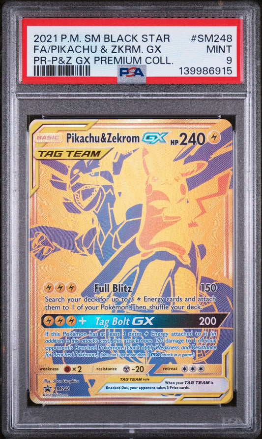 Pokemon TCG - Pikachu & Zekrom GX Black Star Full Art (Sun & Moon Promo) SM248 PSA 9 - Premier Trading Cards