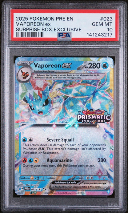 Vaporeon ex - 023/131 Promo - Prismatic Evolutions PSA 10 - Premier Trading Cards