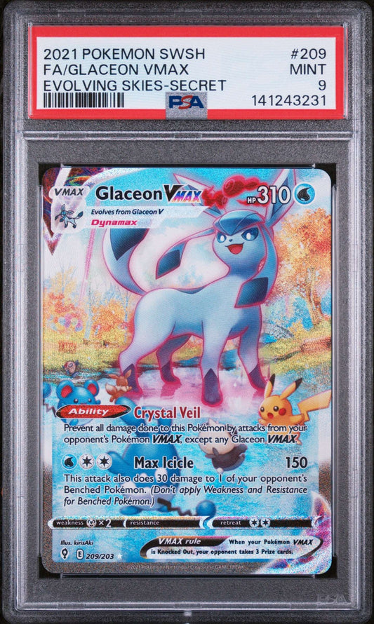 Glaceon VMAX - 209/203 - Secret Rare - Evolving Skies - PSA 9 - Premier Trading Cards