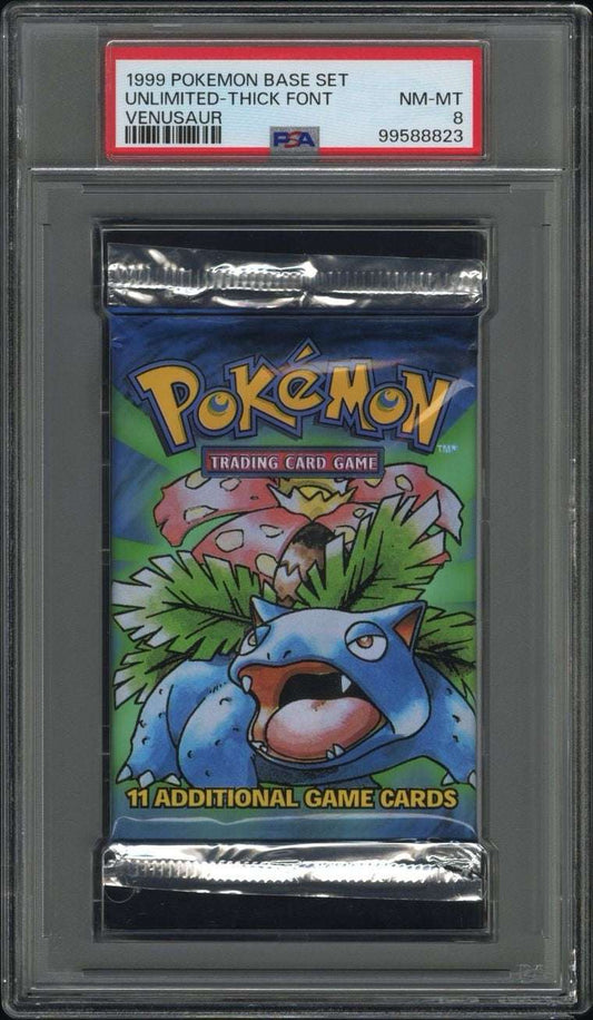 PSA 8 1999 POKEMON BASE SET UNLIMITED THICK FONT VENUSAUR