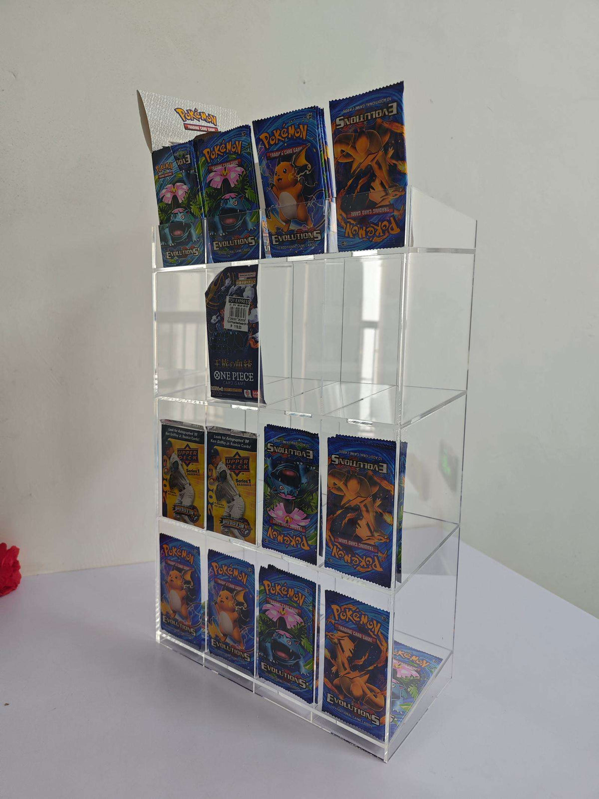 EVORETRO Acrylic Display Stand for Booster  DispenserPacks – Retail Counter Unit with Top Shelf - Premier Trading Cards