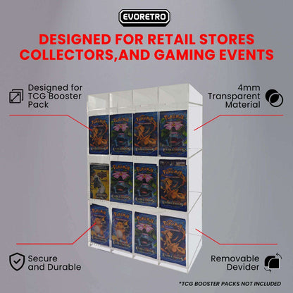 EVORETRO Acrylic Display Stand for Booster  DispenserPacks – Retail Counter Unit with Top Shelf - Premier Trading Cards