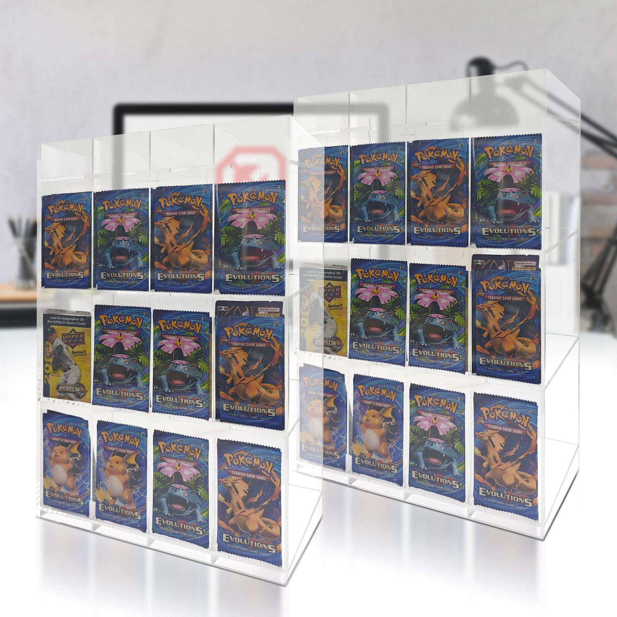 EVORETRO Acrylic Display Stand for Booster  DispenserPacks – Retail Counter Unit with Top Shelf - Premier Trading Cards