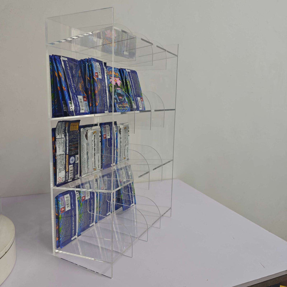 EVORETRO Acrylic Display Stand for Booster  DispenserPacks – Retail Counter Unit with Top Shelf - Premier Trading Cards