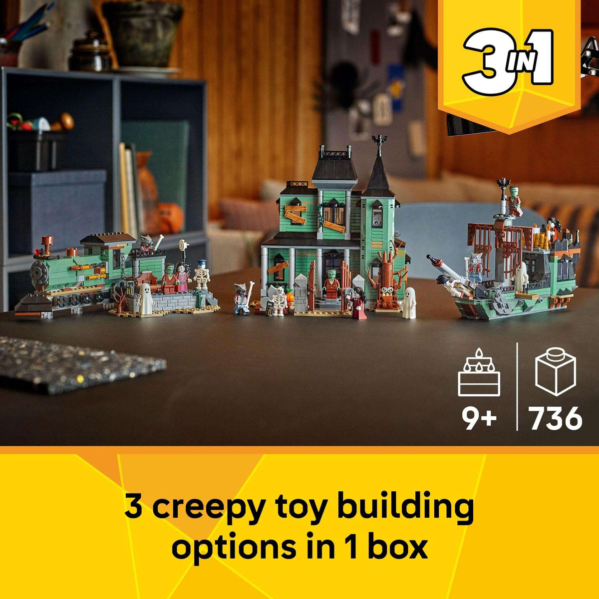 LEGO Creator 3 in 1 Haunted Mansion Building Toy for Kids - Halloween Building Blocks & Learning Toy for Girls & Boys, Ages 9+ - Build a Haunted House, Train, or Ship - Gift for Birthdays - 31167 🍁 All In One Marketplace Canada - PTC Collectibles