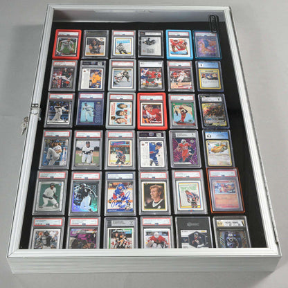 EVORETRO Lockable Display Case 36 x 24 x 4" Silver– Secure Showcase for Collectibles - Premier Trading Cards