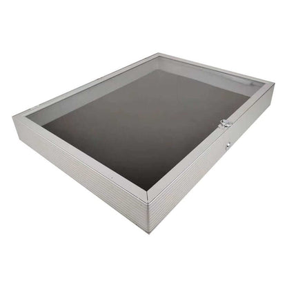 EVORETRO Lockable Display Case 36 x 24 x 4" Silver– Secure Showcase for Collectibles - Premier Trading Cards