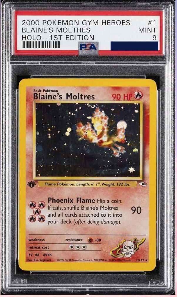 Pokemon Blaine's Moltres Holo 1st Edition 001/132 Gym Heroes PSA 09 - PTC Collectibles