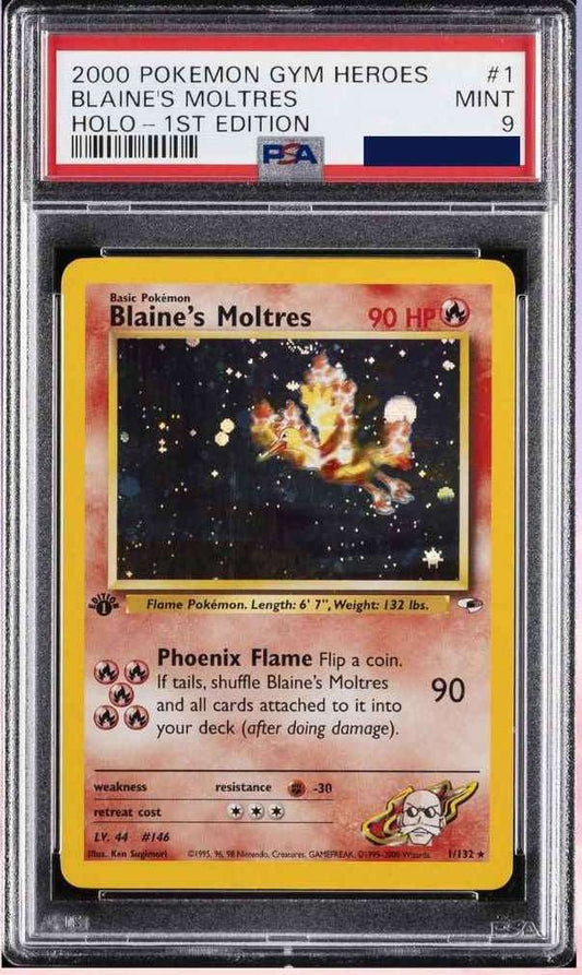 Pokemon Blaine's Moltres Holo 1st Edition 001/132 Gym Heroes PSA 09 - PTC Collectibles