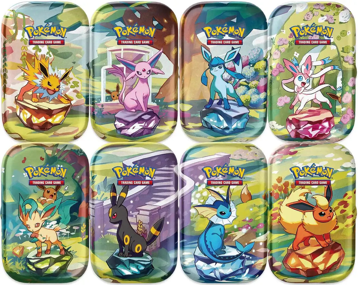 Pokémon TCG: Scarlet & Violet - Prismatic Evolutions - Mini Tin - Display (8 Tins) - Premier Trading Cards