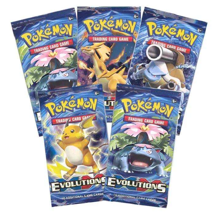 Pokemon Evolutions booster packs with Charizard, Blastoise, Venusaur, and Raichu artwork