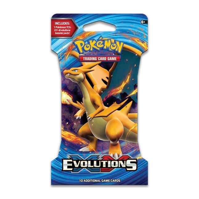 Pokémon XY Evolutions booster pack featuring Charizard, collectible trading card game