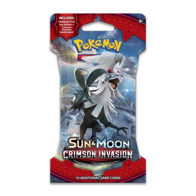 Pokémon Sun & Moon Crimson Invasion booster pack with Silvally art, collectible trading cards