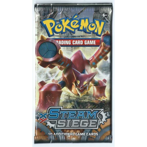 Pokémon Steam Siege booster pack featuring Volcanion, collectible trading card game product