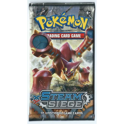 Pokémon Steam Siege booster pack featuring Volcanion, collectible trading card game product