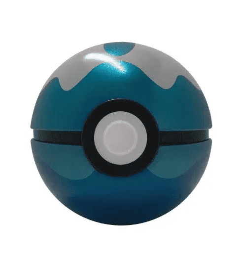 Blue and silver Dive Ball Pokémon collectible toy from PTC Collectibles on white background