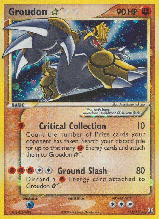 Groudon Star Pokémon card with holographic background, shown on PTC Collectibles.