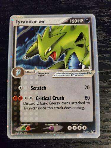 Tyranitar ex Pokémon card with 150 HP on a dark surface, collectible trading card at PTC Collectibles.